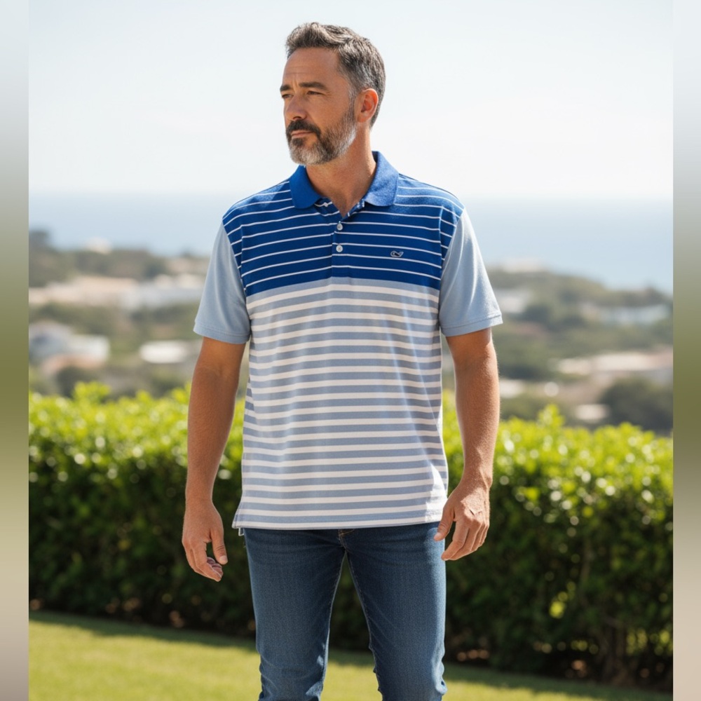 Vineyard Vines Men's XL Blue‎ Spandex Golf Shirt Performance Polo Casual Wear